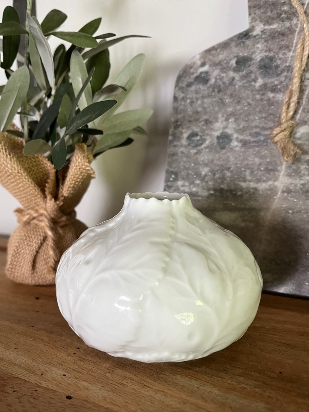 Vintage Fürstenberg West Germany White Porcelain Textured Leaf Bud Vase